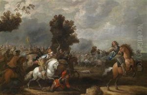 Two Scenes Depicting Battles Between Imperial And Swedish Troops by Johann Philipp Lembke