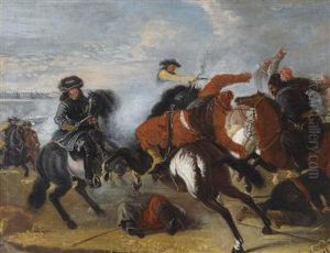 A Mounted Skirmish by Johann Philipp Lembke