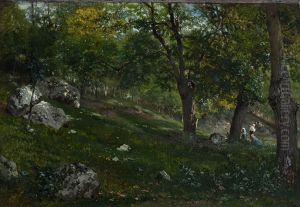 View Of A Forest In Barbizon by Theophile Victor Emile Lemmens