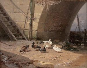 Canard Sous L'arche Du Pont by Theophile Victor Emile Lemmens