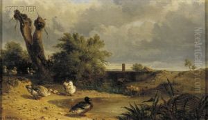 Ducks By The Pond by Theophile Victor Emile Lemmens