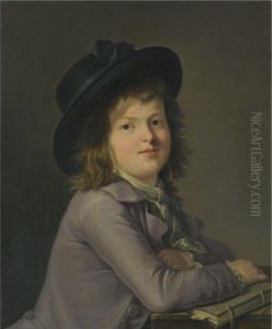 Portrait Of A Young Boy, Half-length, Seated At A Desk Holding Abook