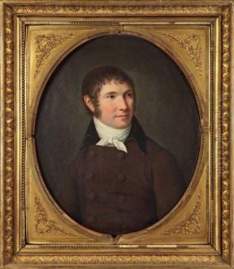 Portrait D'homme En Veste Prune Huile Sur Toile Ovale