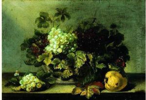 Nature Morte Au Panier De Raisins Sur Un Entablement by Pierre Antoine Lemoine