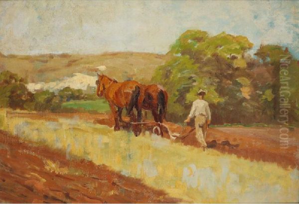 A Plough Team With Downland Beyond - view 1