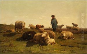 Weideidyll Mit Schafen by Cornelius Lemputten Van