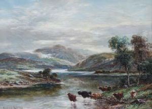 Highland
River Scene With Cattle Watering, by Andrew Lennox