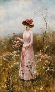 Junge Dame In Rosafarbenem Kleid by Charles Amable Lenoir