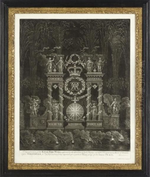 A Representation Of The Royal Fire-work Perform'd By The Directions Of Coll.hopkey And Coll.borgard On The River Of Thames Before Whitehall, Ye 7th Of July 1713. Being Appointed For A Publick Thanksgiving For The General Peace - view 1