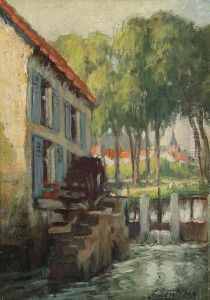 Watermolen Met Dorpsgezicht In Deverte by Jules Lentrein