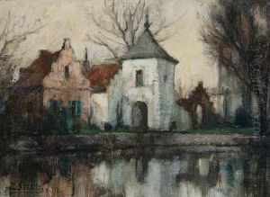 Huizen Aan Het Minnewater Te Brugge by Jules Lentrein