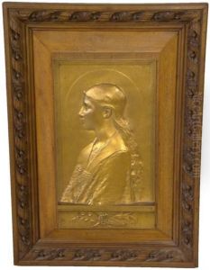 Bronze Bas Relief Of Saint Cecilia by Agathon Leonard
