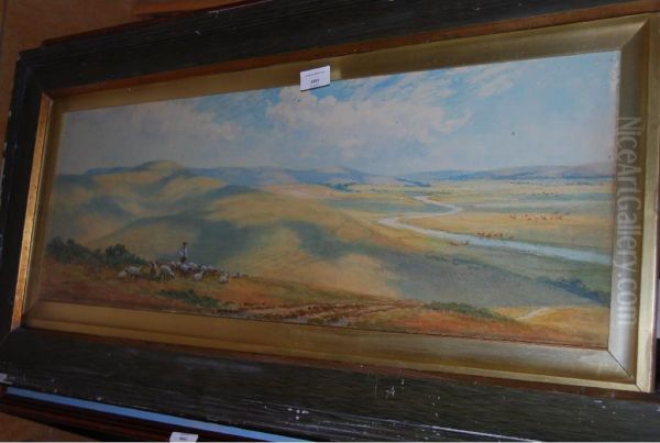 Shepherd And Flock In A Landscape - view 1