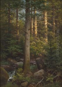 Waldinneres Mit Bachlauf by Eduard Emil August Leonhardi