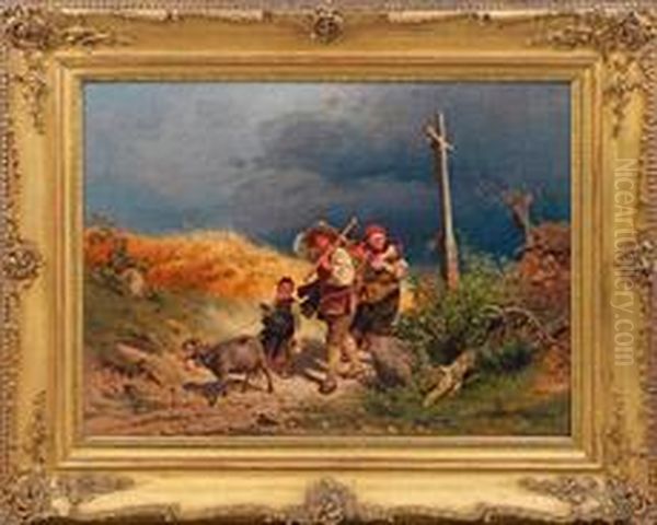 "schwarzwalder Bauernfamilie Vor Einem Gewitterfluchtend" - view 1