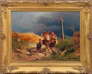 "schwarzwalder Bauernfamilie Vor Einem Gewitterfluchtend" by Eduard Emil August Leonhardi