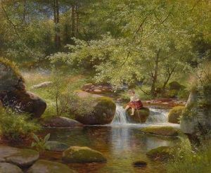 Blumenmadchen Am Bach by Eduard Emil August Leonhardi