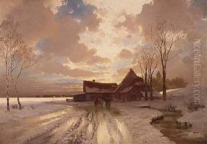 German, - Sunsetwinterscape by Curt Leopold