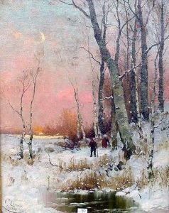 Reisigsammler In Verschneiter Waldlandschaft by Curt Leopold
