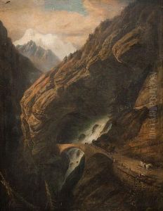 Paisaje Con Puente Y Carroza Con Caballos