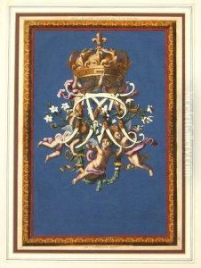 Putti Holding A Crown And Monogram With Floral Decoration by Jean Lepautre