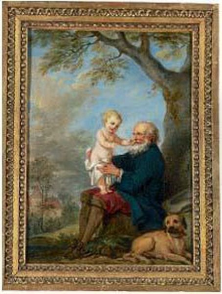 Vieillard A L'enfant Et Au Chien - view 1