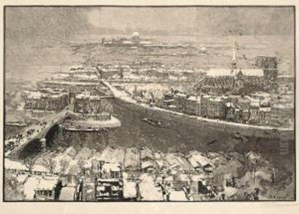 Paris Sous La Neige, Vu Du Haut De Saint-gervais. Planche Pour Le Monde Illustre. 1890. - view 1