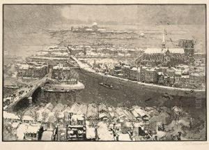 Paris Sous La Neige, Vu Du Haut De Saint-gervais. Planche Pour Le Monde Illustre. 1890. by Auguste Lepere