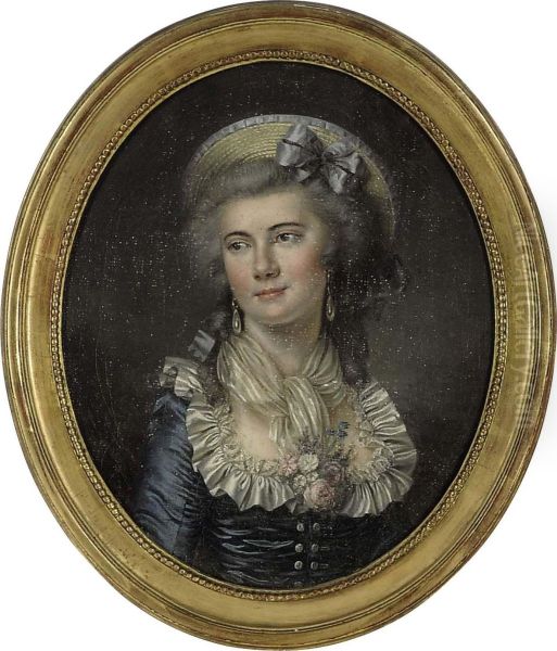 Portrait Of A Lady Wearing A Blue Dress And A Hat - view 1