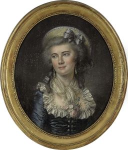 Portrait Of A Lady Wearing A Blue Dress And A Hat by Francois-Bernard Lepicie