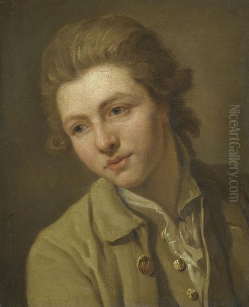 Portrait Of A Youth, Head And Shoulders, Wearing A Brown Open-necked Shirt - view 1