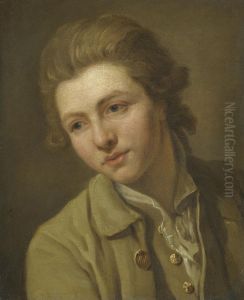 Portrait Of A Youth, Head And Shoulders, Wearing A Brown Open-necked Shirt