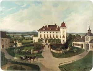Schloss Lichteneck Mit Nebengebauden Und Blick In Die Landschaft by Ferdinand Lepie