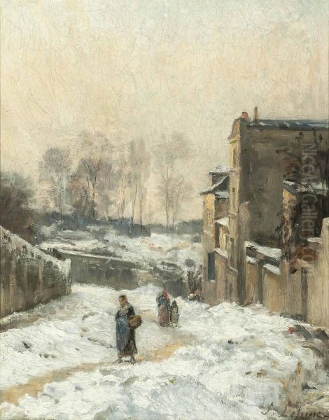 Figures In The Snow, La Rue Cortot, Montmartre - view 1