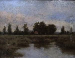 Landscape Scene With Lake And A Cottage Landscape Scene With Lake And A Cottage