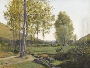 Sommerliche Landschaftspartie Mit Lichtem Hain. by Pierre Leprat