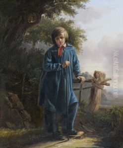 Jeune Homme En Pied Dans Un Paysage by Auguste-Xavier Leprince