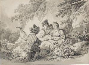 Two Men And A Lady Making Music In A Bucolic Setting Two Men And A Lady Making Music In A Bucolic Setting