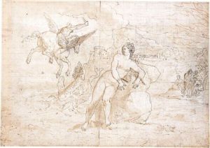 Andromeda Chained To A Rock, Perseus Above, A Landscape With Figures Beyond by Henri Lerambert