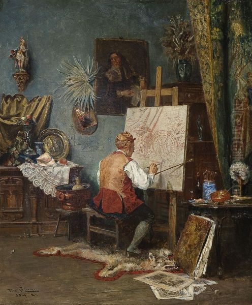 Artist At His Easel - view 1