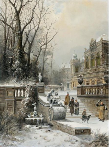 A Noble Family Leaving Their Palace In Winter - view 1