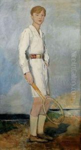 Jeune Homme A La Raquette De Tennis by Auguste Leroux