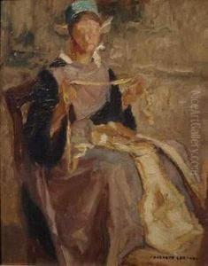 Jeune Femme Filant-jeune Femme En Robe Verte by Auguste Leroux