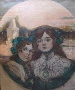 Double Portrait De Jeunes Filles by Auguste Leroux