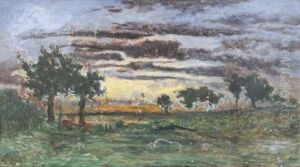 Coucher De Soleil Sur L'etang by Charles Leroux