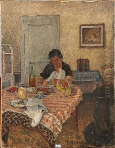 Femme Attablee Dans Un Interieur by Henri Louis-Ph. Leroux