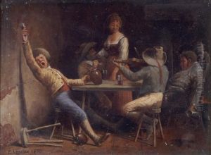 Wirtshausszene Mit Zechenden Und Musizierenden Bauern by Louis Eugene Leroux