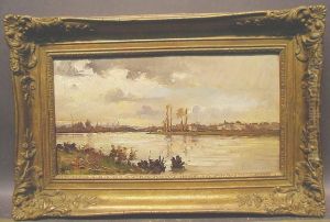 River Landscape by Louis Eugene Leroux