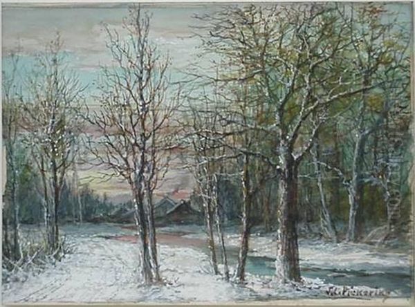 L. Pickering- Sunset In The Woods With Houses - view 1