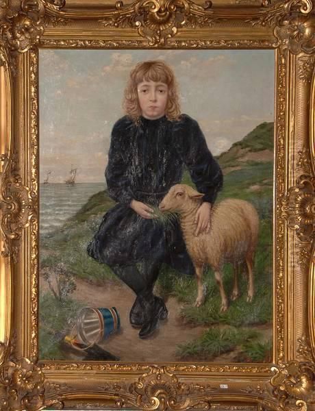 Fillette Et Son Mouton Dans Les Dunes - view 1